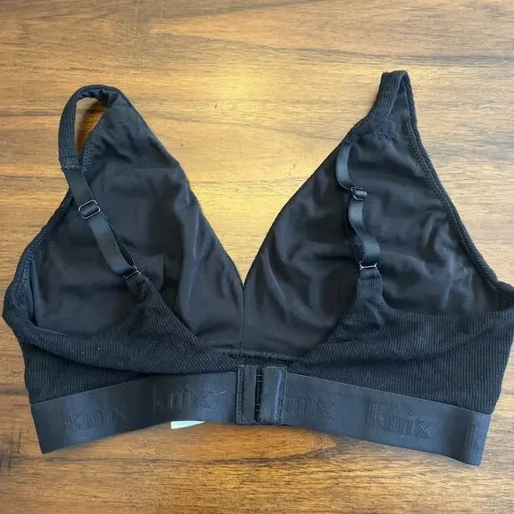 Knix Women’s Sz Large Black Ribbed V-neck Wireless Bra Comfortcore Campuscore - Picture 4 of 9